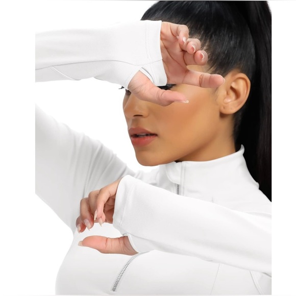 New colorskin Cropped Sport Jacket Half Zip White M Thumb Holes Athletic Workout - Picture 3 of 11